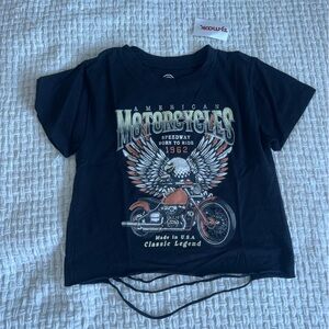 Black Motorcycle Cropped Graphic T-Shirt